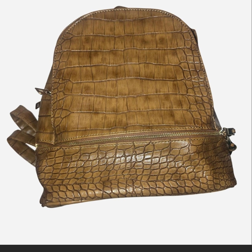 Brown Crocodile-Embossed Women's Backpack